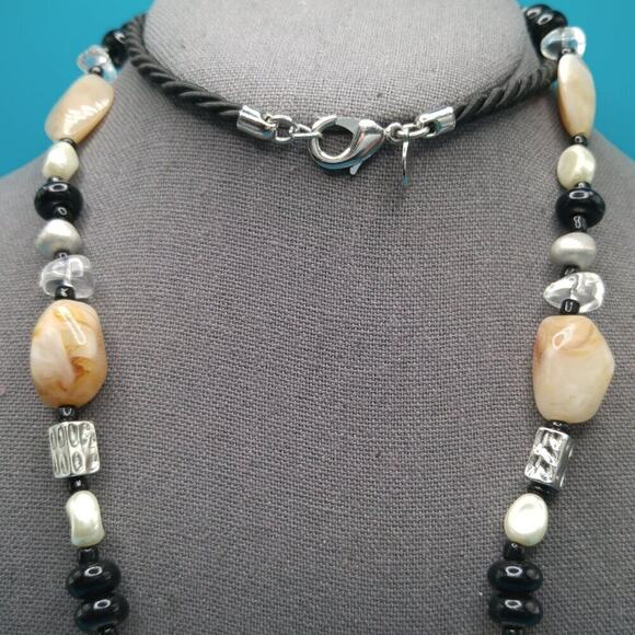 Chico's Long Beaded Necklace, Two Layer Pendant, Lucite Beads, Satin Cord, 34 In - Picture 3 of 13